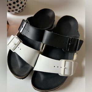 Black and White Buckle Sandals